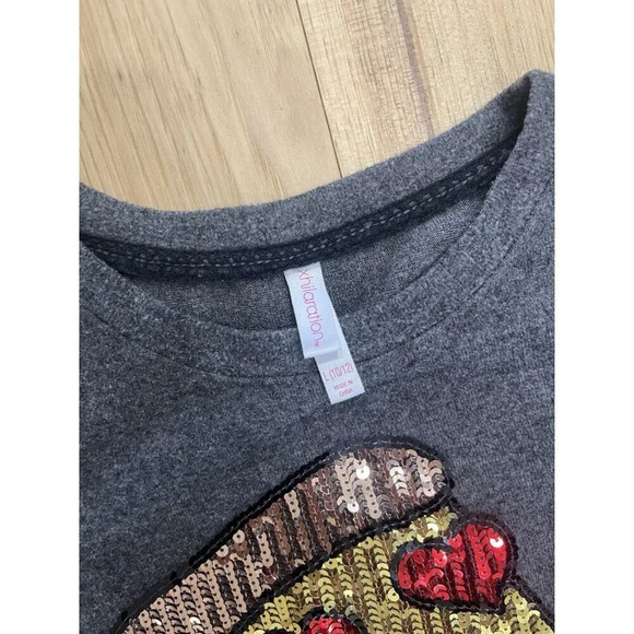 Xhilaration Girl's Sequin Pizza Top L 10/12 Gray - Picture 2 of 3
